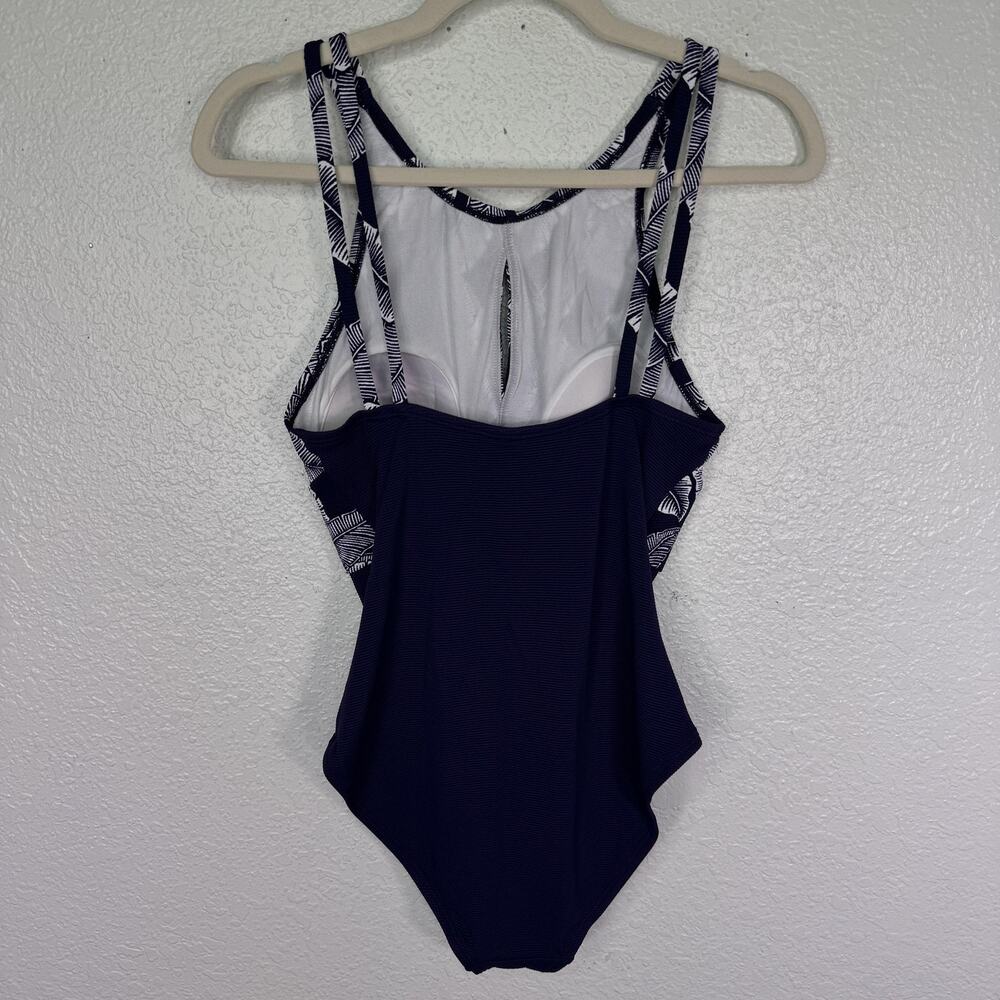 Tommy Bahama Swimsuit Womens 8 One Piece Island Cays Palms High Neck Navy NEW - Picture 2 of 11